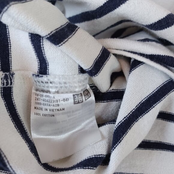 Uniqlo Tee Shirt Classic Black White Striped Long Sleeve Boat Neck Womens Large - Picture 5 of 6